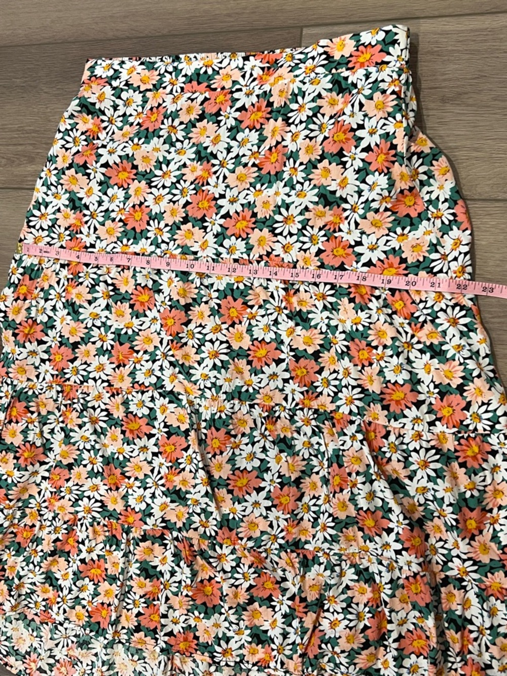 Pretty Garden Floral Daisy Ho-Low Hem Midi Skirt Elastic Waist Size L Colorful - Picture 8 of 14